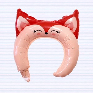 Balon din Folie Metalizata, Flippy, Tip Coronita cu Urechi, Model Vulpe, Ambalaj Individual, Pai Inclus, Umflare cu Aer sau Heliu, 27 x 29 cm, Rosu - Img 4