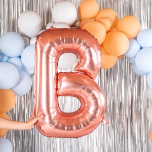 Balon Folie Metalizata Litera B, Flippy, 80 cm, Umflati cu Heliu sau Aer, Ambalaj Individual, Pai inclus, Rose Gold - Img 2