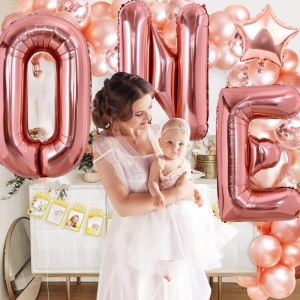 Balon Folie Metalizata Litera E, Flippy, 80 cm, Umflati cu Heliu sau Aer, Ambalaj Individual, Pai inclus, Rose Gold - Img 2