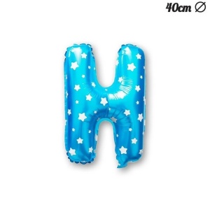 Balon Folie Metalizata Litera H, Flippy, 40 cm, Cu Imprimeu Stelute, Umflati cu Heliu sau Aer, Ambalaj Individual, Pai inclus, Albastru - Img 3