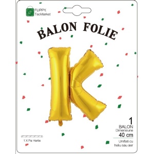 Balon Folie Metalizata Litera K, Flippy, 40 cm, Umflati cu Heliu sau Aer, Ambalaj Individual, Pai inclus, Auriu - Img 2