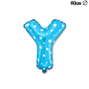 Balon Folie Metalizata Litera Y, Flippy, 40 cm, Cu Imprimeu Stelute, Umflati cu Heliu sau Aer, Ambalaj Individual, Pai inclus, Albastru - Img 3