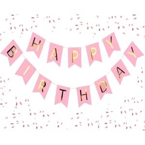 Banner Happy Birthday 100x200 cm, Flippy, Dimensiune Stegulet 11.5x16.5 cm, Rola de Ata Inclusa, Roz - Img 3