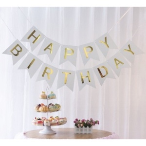 Banner Happy Birthday 100x200 cm, Flippy, Dimensiune Stegulet 11.5x16.5 cm, Rola de Ata Inclusa, Alb - Img 2
