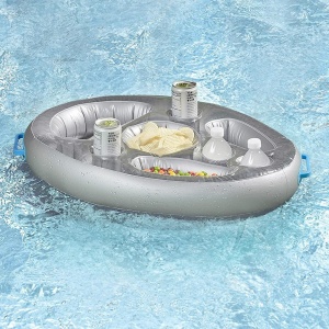 Bar gonflabil/Suport de pahare plutitor, Flippy, cu 8 compartimente, pompa inclusa, PVC, Gri, 25x18,5x4 cm - Img 2