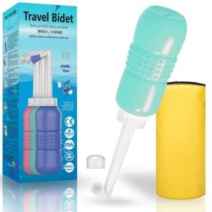 Bideu Portabil pentru Igiena Intima, Flippy, pentru Postpartum/ Postoperator, 450 mL, cu Capac si Husa Galbena, 29.5x7 cm, Culoare Recipient Verde - Img 6