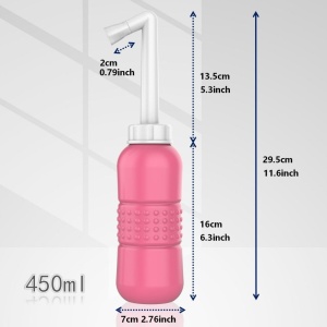 Bideu Portabil pentru Igiena Intima, Flippy, pentru Postpartum/ Postoperator, 450 mL, cu Capac si Husa Galbena, 29.5x7 cm, Culoare Recipient Roz - Img 3