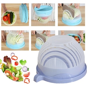 Bol Feliator pentru Salata, Flippy, Castron Multifunctional pentru Legume si Fructe, pentru Spalat si Taiat Legumele, cu Scurgere si Tocator, Ergonomic, Protectie pentru Maini, 21x18.5x11.5 cm, Mov - Img 3
