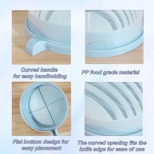Bol Feliator pentru Salata, Flippy, Castron Multifunctional pentru Legume si Fructe, pentru Spalat si Taiat Legumele, cu Scurgere si Tocator, Ergonomic, Protectie pentru Maini, 21x18.5x11.5 cm, Albastru - Img 3