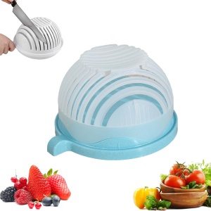 Bol Feliator pentru Salata, Flippy, Castron Multifunctional pentru Legume si Fructe, pentru Spalat si Taiat Legumele, cu Scurgere si Tocator, Ergonomic, Protectie pentru Maini, 21x18.5x11.5 cm, Albastru - Img 5