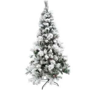 Brad artificial de Craciun nins, decorat cu conuri pin, pentru interior/exterior, inaltime 210 cm, diametru 131 cm, 630 ramuri, Flippy, alb/verde, suport metalic inclus - Img 1