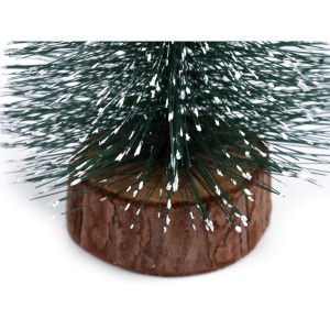 Brad artificial de craciun, ornament pentru masa, pe suport lemn, 10 cm inaltime, Verde inzapezit - Img 6