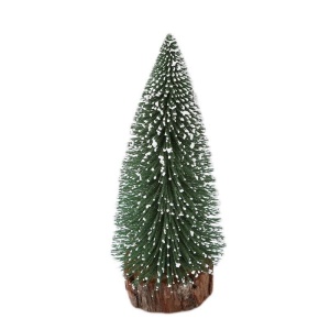Brad artificial de craciun, ornament pentru masa, pe suport lemn, 10 cm inaltime, Verde inzapezit - Img 1