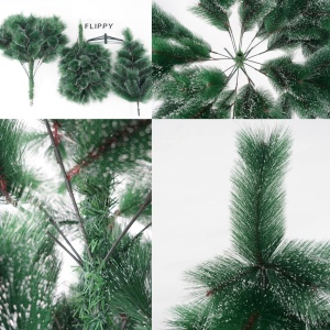 Brad artificial de Craciun tip pin inzapezit, inaltime 180 cm, diametru 105 cm, 260 ramuri cu ace 3D 12 cm, Flippy, verde cu varfuri ninse, suport metalic inclus - Img 6