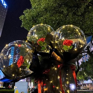 Buchet Decorativ, Flippy, Trandafir in Balon cu Lumini Led, Diametru 35 cm, 2 x Baterii AA (neincluse), Rosu/Negru - Img 7