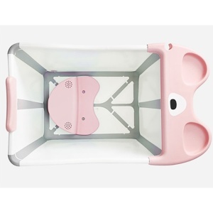 Cada Pliabila pentru Baie, Flippy, din PP+TPE, pentru Copii +6 Luni, Model Ursulet, Scaun de Interior, Detasabil, 82 x 50 x 54 cm, Roz - Img 2