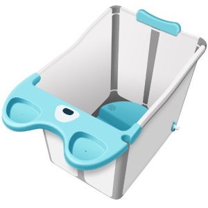 Cada Pliabila pentru Baie, Flippy, din PP+TPE, pentru Copii +6 Luni, Model Ursulet, Scaun de Interior, Detasabil, 82 x 50 x 54 cm, Albastru - Img 1