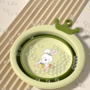 Cada Pliabila pentru Baie pentru Copii, Flippy, Cadita pentru Bebelusi, Model Rotund cu Iepuras, Verde, 30x31x3.5 cm, 3.3 L - Img 3