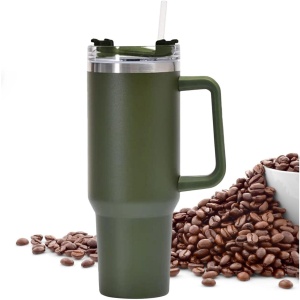 Cana Termos din Plastic, Flippy, pentru Bauturi Calde si Reci, cu Maner, 9.9x9.9x27 cm, Verde Army - Img 3