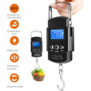Cantar Digital de Mana cu Carlig, Flippy, Cantar Portabil, Pescuit, cu Maner, Capacitate 50 kg, cu Metru Incorporat, 20.5 x 6 x 2.5 cm, Negru - Img 2