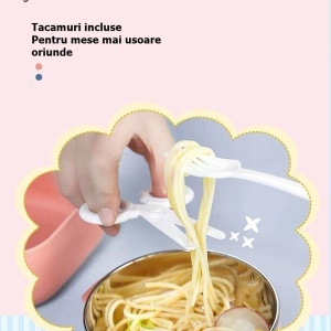 Caserola pentru copii Flippy, lunch box, 750 ml, doua boluri, lingura, foarfeca din plastic, rezistenta la scurgeri, Roz - Img 5