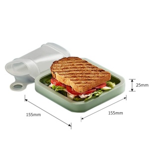 Caserola pentru sandwich Flippy, din silicon si polipropilena, portabil, usor de curatat, capac anti-scurgere, reutilizabil, 15.5 x 15.5 x 2.5 cm, verde - Img 9