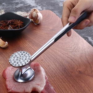 Ciocan pentru snitele si carne Flippy, din aliaj de zinc, maner antialunecare, doua capete, 22 cm, argintiu - Img 6