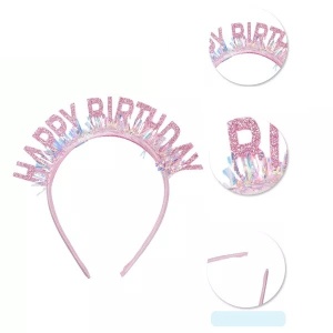 Coronita Decorativa pentru Petreceri, Flippy, Tema Aniversare, Model Happy Birthday, Marime Universala, Rose - Img 4