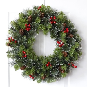 Coronita pentru Craciun Flippy, 60 cm, din brad artificial, decorata cu conuri si merisoare, Verde - Img 4