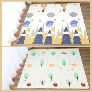 Covoras pentru Copii, Flippy, cu 2 Fete, Model Padure/Elefanti, din XPE+PE, Impermeabil, Antiderapant, Protectie Termica, +3 Luni, Pliabil, 150 x 200 x 1.5 cm, Multicolor - Img 5
