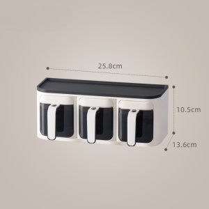 Cutie de Depozitare a Condimentelor, Flippy, de Uz Casnic, Montare pe Perete, 3 Compartimente, 25.8 x 13.6 x 10.5cm, Alb-Negru - Img 4