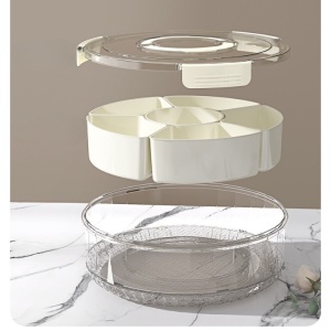 Cutie de Depozitare pentru Alimente, Flippy, cu 6 Compartimente, pentru Condimente, Fructe, Legume, cu Manere de Prindere, Rotativa 360 de Grade, Inchidere Ermetica, 32x10 cm, Alba - Img 6
