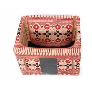 Cutie de Depozitare Pliabila, Flippy,100 L din Bumbac si In, 60X42X40 cm, Fereastra Frontala, 2 Usi de Acces cu Fermoar Bidirectional, Cadru Metalic, Suport Baza Stabil din Plastic, Motiv Traditional Model 1 - Img 9