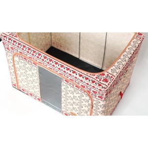 Cutie de Depozitare Pliabila, Flippy,100 L din Bumbac si In, 60X42X40 cm, Fereastra Frontala, 2 Usi de Acces cu Fermoar Bidirectional, Cadru Metalic, Suport Baza Stabil din Plastic, Motiv Traditional Model 3 - Img 2