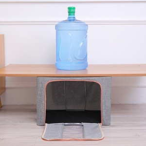 Cutie de Depozitare Pliabila, Flippy, 66 L, din Bumbac si In, 50x40x33 cm, Fereastra Frontala, 2 Usi de Acces cu Fermoar Bidirectional, Cadru Metalic, Suport Baza Stabil din Plastic, Gri - Img 9