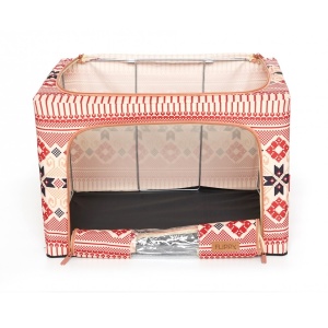 Cutie de Depozitare Pliabila, Flippy, 66 L din Bumbac si In, 52 x 42 x 39 cm, Fereastra Frontala, 2 Usi de Acces cu Fermoar Bidirectional, Cadru Metalic, Suport Baza Stabil din Plastic, Motiv Traditional Model 5 - Img 5