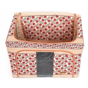 Cutie de Depozitare Pliabila, Flippy, 66 L din Bumbac si In, 52 x 42 x 39 cm, Fereastra Frontala, 2 Usi de Acces cu Fermoar Bidirectional, Cadru Metalic, Suport Baza Stabil din Plastic, Motiv Traditional Model 7 - Img 4