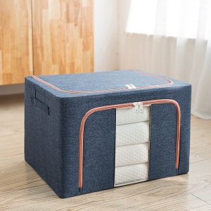 Cutie de depozitare pliabila, Flippy, Cu fermoar, 100 L, Textil, 60x42x40 cm, Cadru Metalic, Suport Baza Stabil din Plastic, Albastru Marin - Img 3