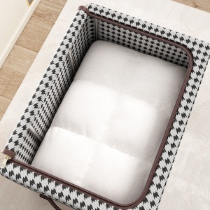Cutie de Depozitare Pliabila, Flippy, Cu fermoar Bidirectional, 100 L, Textil, 60x42x40 cm, Cadru Metalic, o Fereastra, Suport Baza Stabil din Plastic, Design Zebra, Alb Negru - Img 3