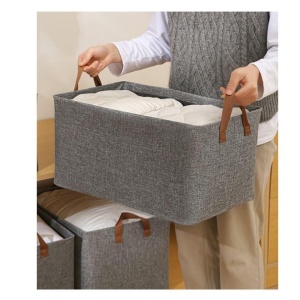 Cutie de Depozitare Tip Cos, Flippy, Material Textil, Pliabila, 47x28x20 cm, 35 l, Cadru Metalic, cu Manere, Maro - Img 3