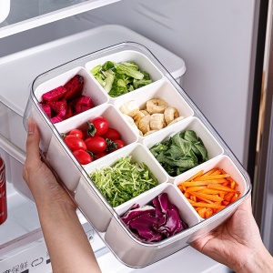Cutie pentru Depozitare Alimente, Flippy, 8 Compartimente cu Capac, Material PET+PP, 29 x 20 x 9 cm, Alb/Transparent - Img 10