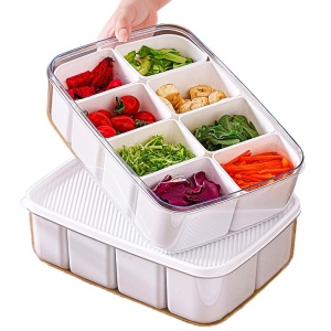 Cutie pentru Depozitare Alimente, Flippy, 8 Compartimente cu Capac, Material PET+PP, 29 x 20 x 9 cm, Alb/Transparent - Img 1