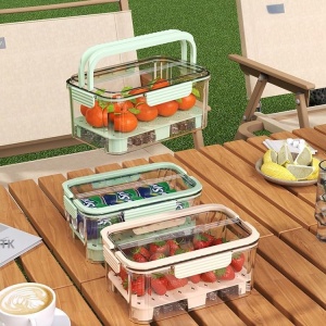 Cutie pentru Depozitare Alimente, Flippy, de Uz Casnic, 2 Compartimente, Zona pentru Gheata, Mentinere Fresh, cu Maner, Material PET, 23x15x10.8 cm, Verde - Img 5
