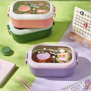 Cutie pentru Pranz sau Gustari, Flippy, cu Doua Compartimente, pentru Copii si Adulti, Etansare, PP, Perfect pentru Scoala si Birou, 1000 mL, 22.5x14.5x8 cm, Mov - Img 11