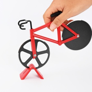 Cutit pizza creativ Flippy, in forma de bicicleta, cu suport pentru cutit, 19 x 12.5 cm, otel/PP, negru - Img 4