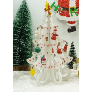 Decoratiune Craciun, Brad, Alb, 6 cavitati cu ornamente, 12 cm x 20 cm, Lemn, Flippy - Img 3