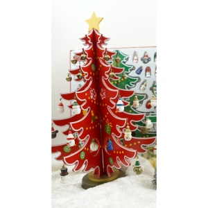 Decoratiune Craciun, Brad, Rosu/Alb, 15 cavitati cu ornamente, 25.5 cm x 33 cm, Lemn, Flippy - Img 2