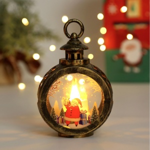 Decoratiune Craciun tip Felinare cu baterii, 13.5 x 9 cm,Lumanare cu geam si inscriptie Mos Craciun,lumina alb cald,baterii incluse,Negru Vintage - Img 2