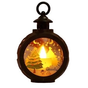 Decoratiune Craciun tip Felinare cu baterii, 13.5 x 9 cm,Lumanare cu geam si inscriptie Brad Craciun,lumina alb cald,baterii incluse,Negru - Img 1