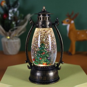 Decoratiune Luminoasa, Flippy, Felinar de Craciun, cu Lumina LED, Ornament Model Lampa cu Ulei Brad de Craciun, cu Maner, 14x7x6 cm, Negru - Img 5
